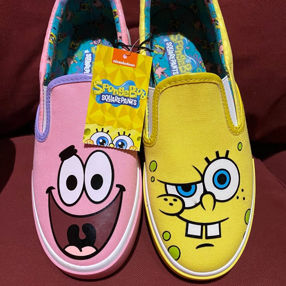 Spongebob Squarepants & Patrick Sneakers Canvas Slip Ons Womens Size 8 NEW